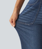 High Waisted Flare Jeans with Pockets — Estate Blue Denim — view 7
