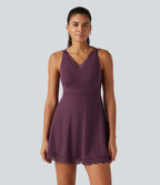 Airy V Neck 2-in-1 Built-in Bra Contrast Lace InstantCool Mini Dance Dress with Pockets-Edition — Fig — view 2