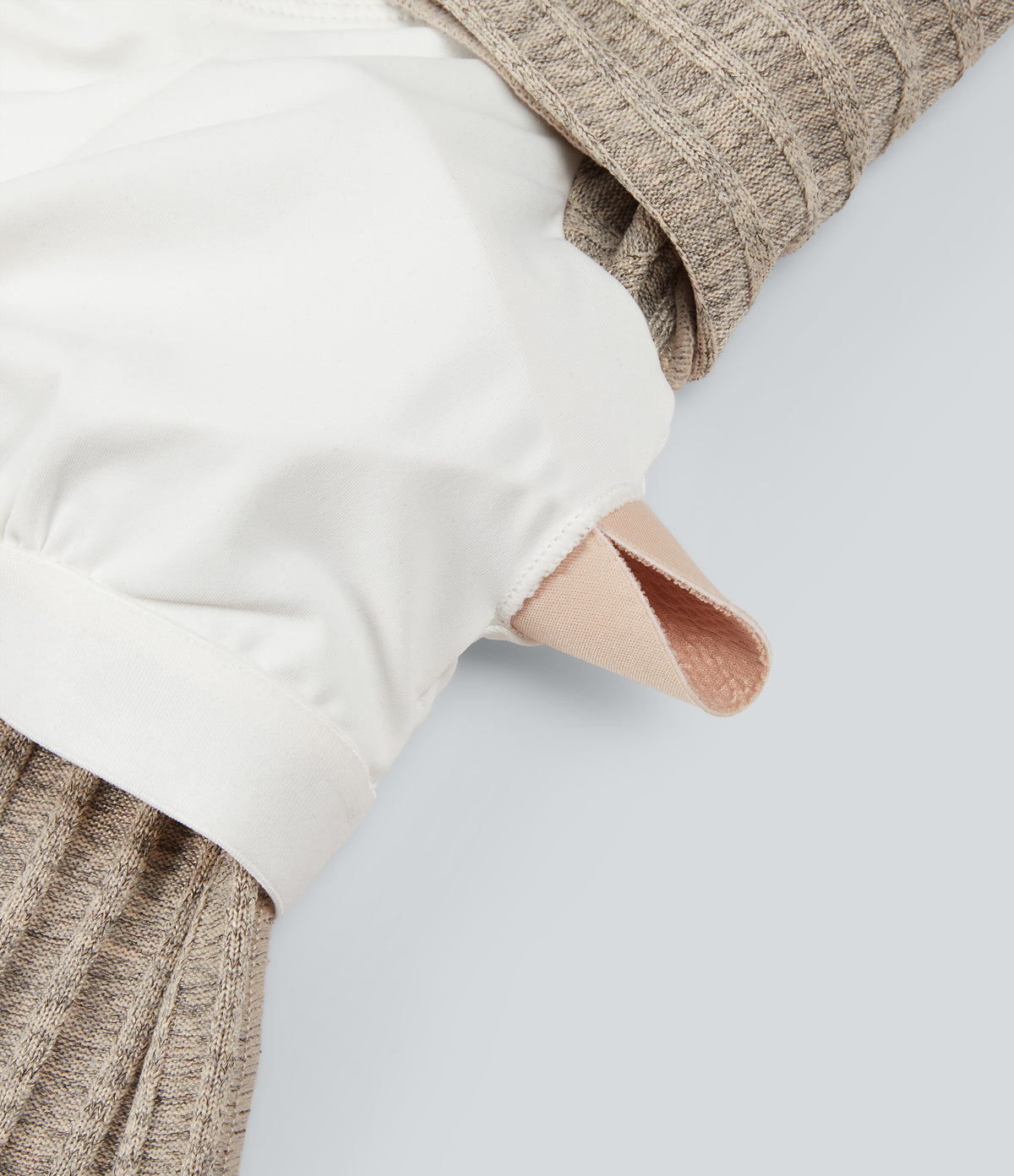 Ribbed Knit Off Shoulder Long Sleeve Built-in Bra Casual Top — Ridge Sand Khaki — view 8