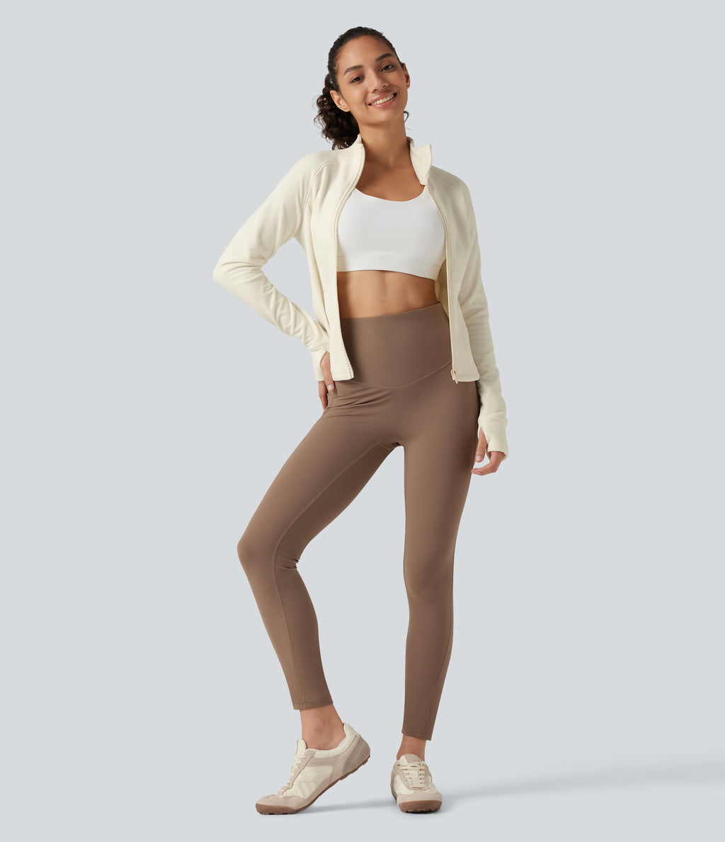 Stand Collar Long Sleeve Workout Jacket with Pockets — Filtered Sun — view 8