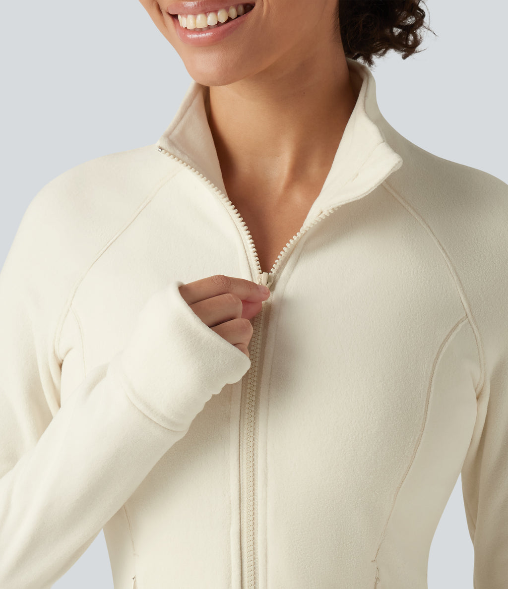 Stand Collar Long Sleeve Workout Jacket with Pockets — Filtered Sun — view 6