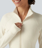 Stand Collar Long Sleeve Workout Jacket with Pockets — Filtered Sun — view 6