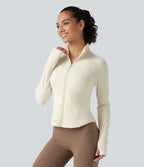 Stand Collar Long Sleeve Workout Jacket with Pockets — Filtered Sun — view 5