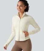 Stand Collar Long Sleeve Workout Jacket with Pockets — Filtered Sun — view 4