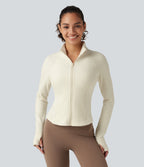 Stand Collar Long Sleeve Workout Jacket with Pockets — Filtered Sun — view 1