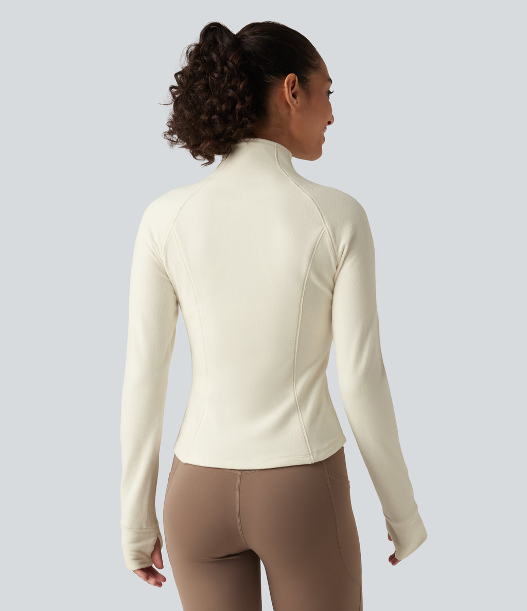 Stand Collar Long Sleeve Workout Jacket with Pockets — Filtered Sun — view 2