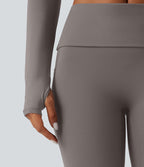 Mid Rise Foldover Flare Yoga Leggings with Pockets — Steel Gray — view 5
