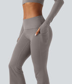 Mid Rise Foldover Flare Yoga Leggings with Pockets — Steel Gray — view 4