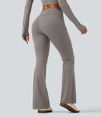 Mid Rise Foldover Flare Yoga Leggings with Pockets — Steel Gray — view 2