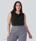 Plus Size Cowl Neck Sleeveless Work Blouse — Black — view 7