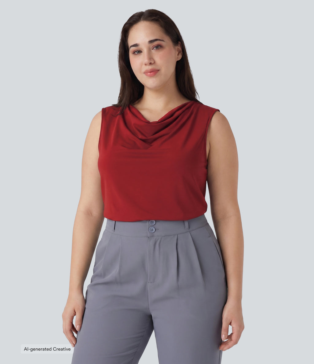Plus Size Cowl Neck Sleeveless Work Blouse — Emboldened — view 3