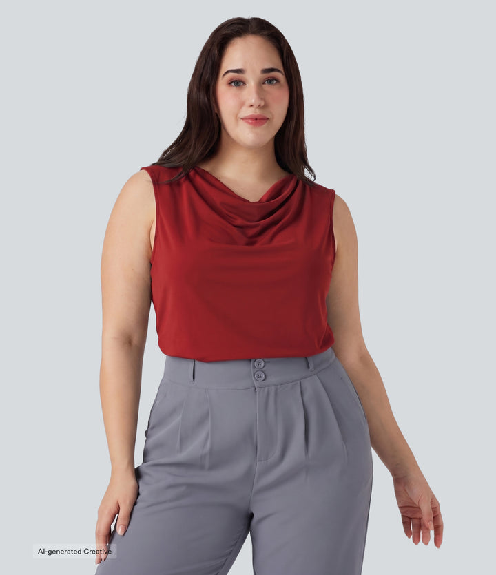 Plus Size Cowl Neck Sleeveless Work Blouse — Emboldened — view 1