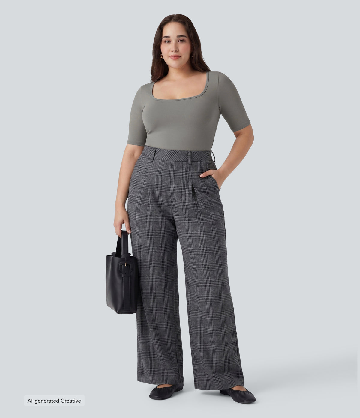Plus Size Airy Scoop Neck Short Sleeve InstantCool Work T-Shirt — Steeple Gray — view 6