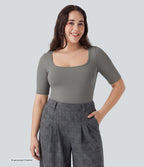 Plus Size Airy Scoop Neck Short Sleeve InstantCool Work T-Shirt — Steeple Gray — view 3