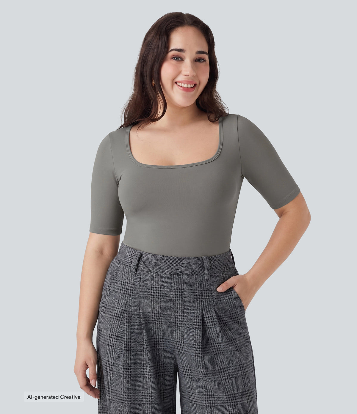 Plus Size Airy Scoop Neck Short Sleeve InstantCool Work T-Shirt — Steeple Gray — view 3