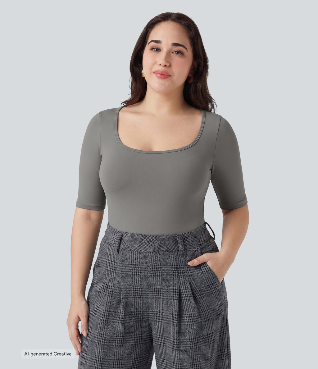 Plus Size Airy Scoop Neck Short Sleeve InstantCool Work T-Shirt — Steeple Gray — view 4
