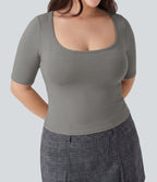 Plus Size Airy Scoop Neck Short Sleeve InstantCool Work T-Shirt — Steeple Gray — view 1