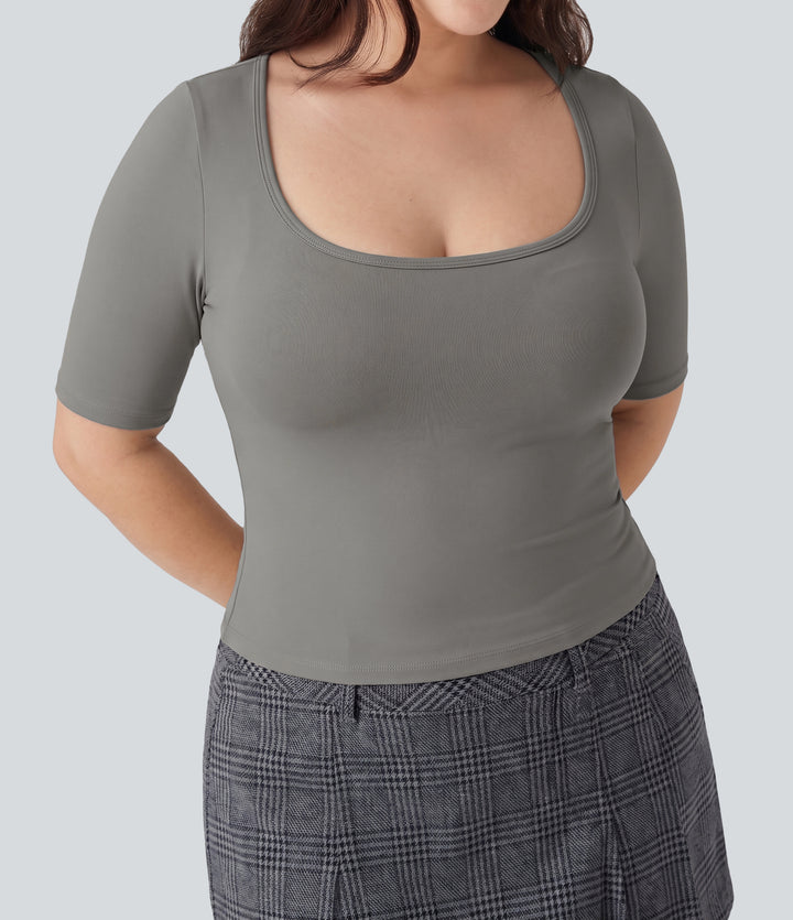 Plus Size Airy Scoop Neck Short Sleeve InstantCool Work T-Shirt — Steeple Gray — view 1