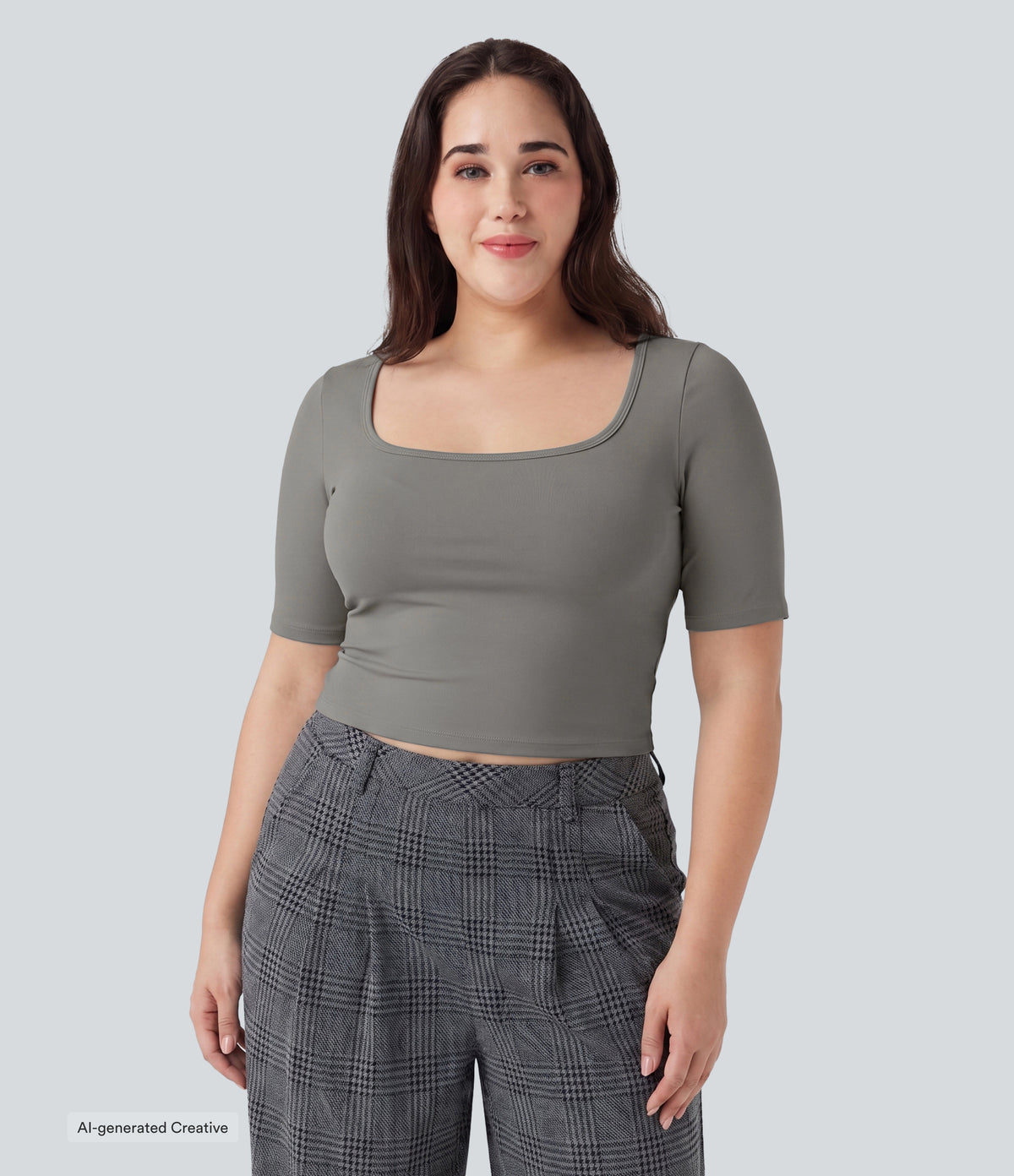Plus Size Airy Scoop Neck Short Sleeve InstantCool Work T-Shirt — Steeple Gray — view 5