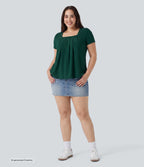 Plus Size Square Neck Short Sleeve Casual Blouse — Rain Forest — view 6