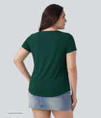 Plus Size Square Neck Short Sleeve Casual Blouse — Rain Forest — view 2