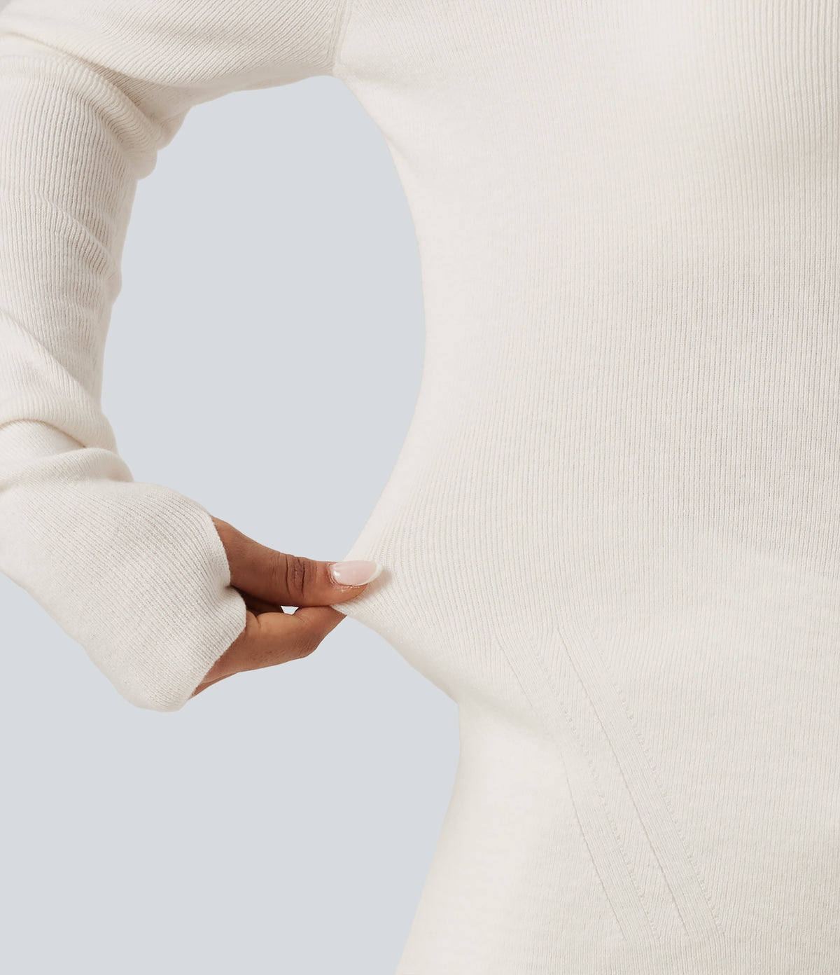 Round Neck Long Sleeve Thumb Hole Slim Work Jumper — White Down — view 8