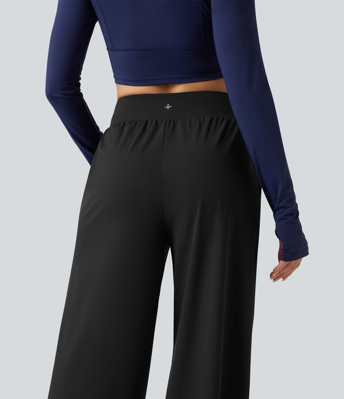 High Waisted Wide Leg Quick Dry InstantCool Dance Trousers with Pockets-UPF40+ — Black — view 6