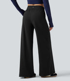 High Waisted Wide Leg Quick Dry InstantCool Dance Trousers with Pockets-UPF40+ — Black — view 2