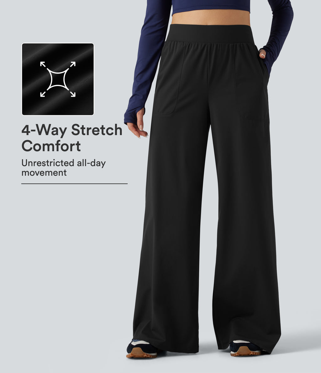 High Waisted Wide Leg Quick Dry InstantCool Dance Trousers with Pockets-UPF40+ — Black — view 1