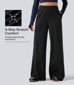 High Waisted Wide Leg Quick Dry InstantCool Dance Trousers with Pockets-UPF40+ — Black — view 1