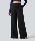 High Waisted Wide Leg Quick Dry InstantCool Dance Trousers with Pockets-UPF40+ — Black — view 4