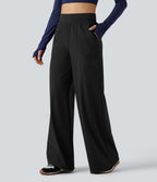 High Waisted Wide Leg Quick Dry InstantCool Dance Trousers with Pockets-UPF40+ — Black — view 3