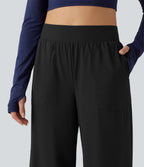 High Waisted Wide Leg Quick Dry InstantCool Dance Trousers with Pockets-UPF40+ — Black — view 5