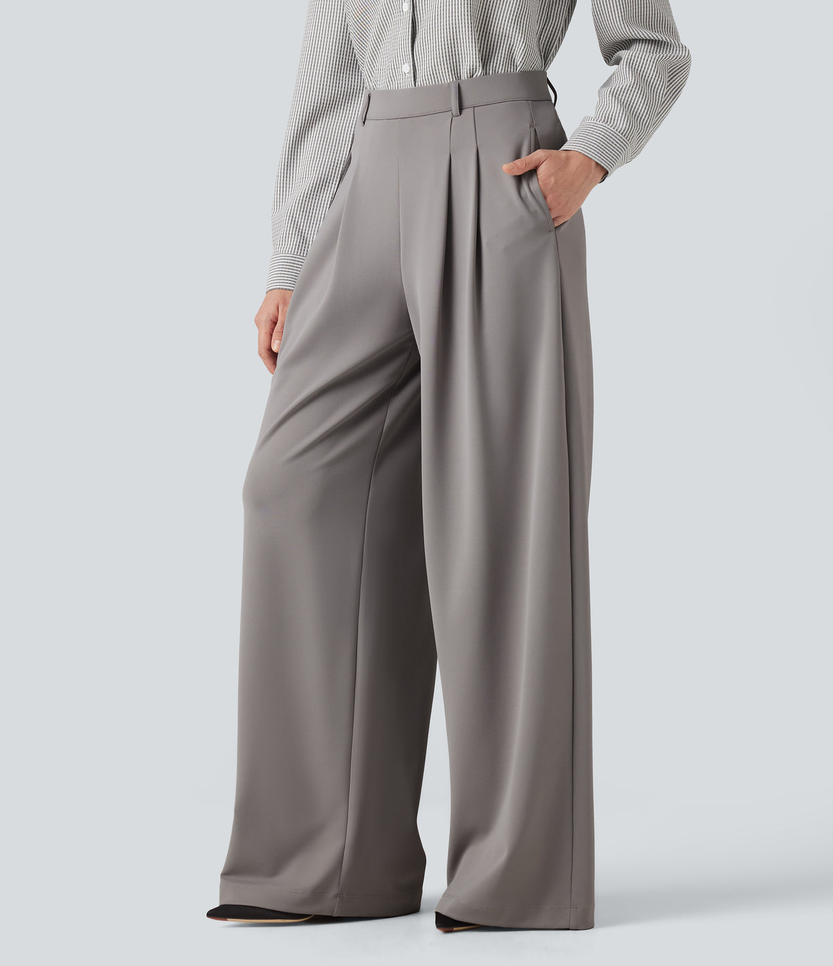 High Waisted Pleated Baggy Work Trousers with Pockets — Paloma — view 3