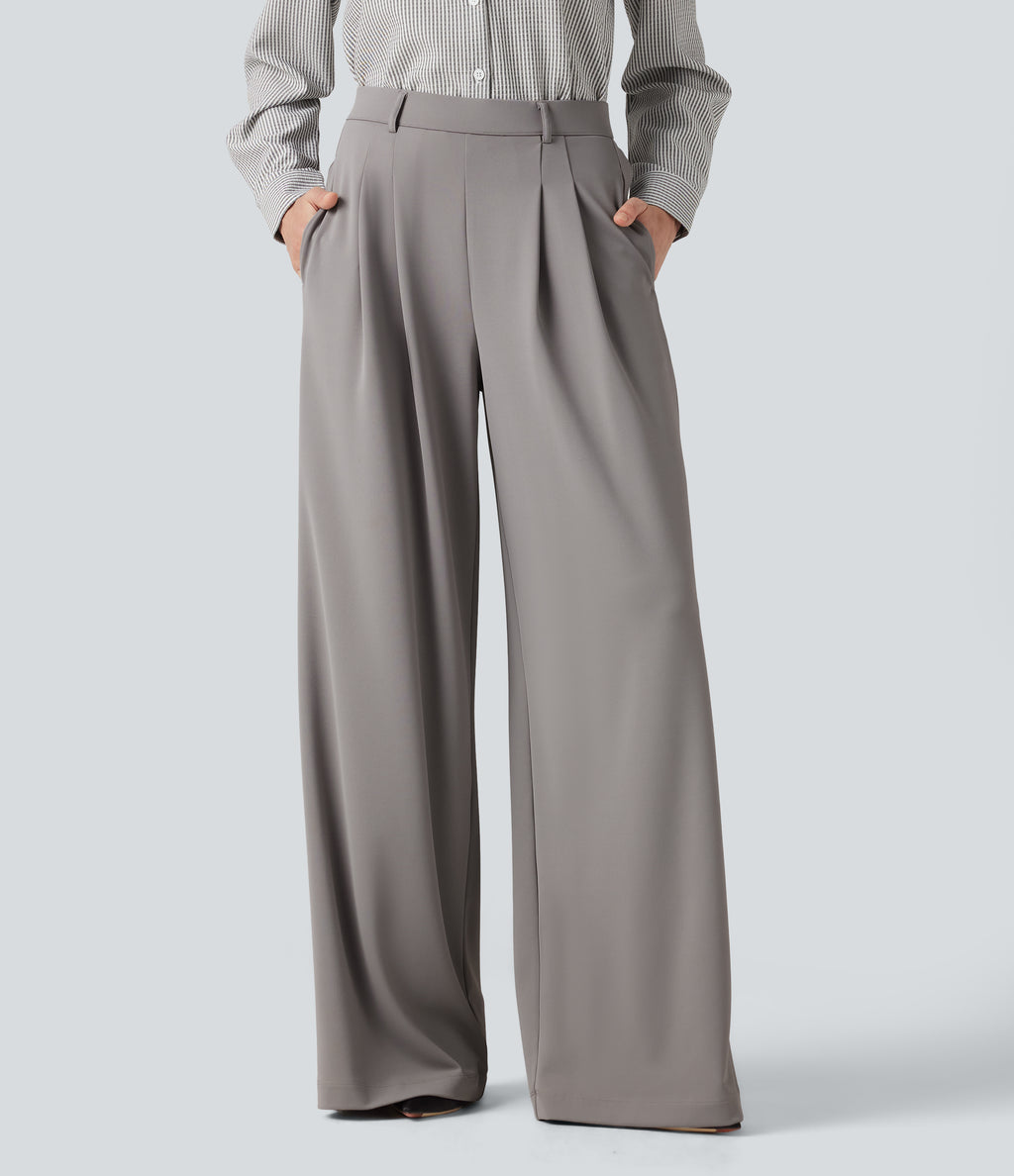 High Waisted Pleated Baggy Work Trousers with Pockets — Paloma — view 1