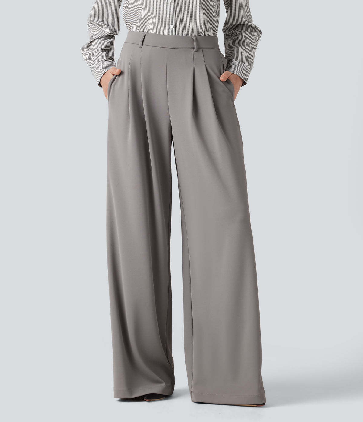 High Waisted Pleated Baggy Work Trousers with Pockets — Paloma — view 1