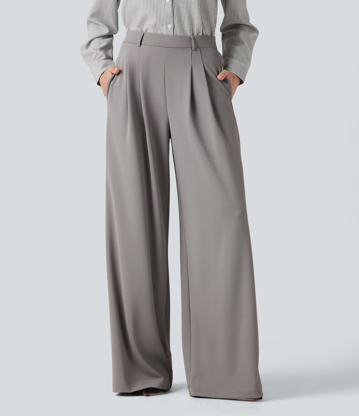 High Waisted Pleated Baggy Work Trousers with Pockets — Paloma — view 1