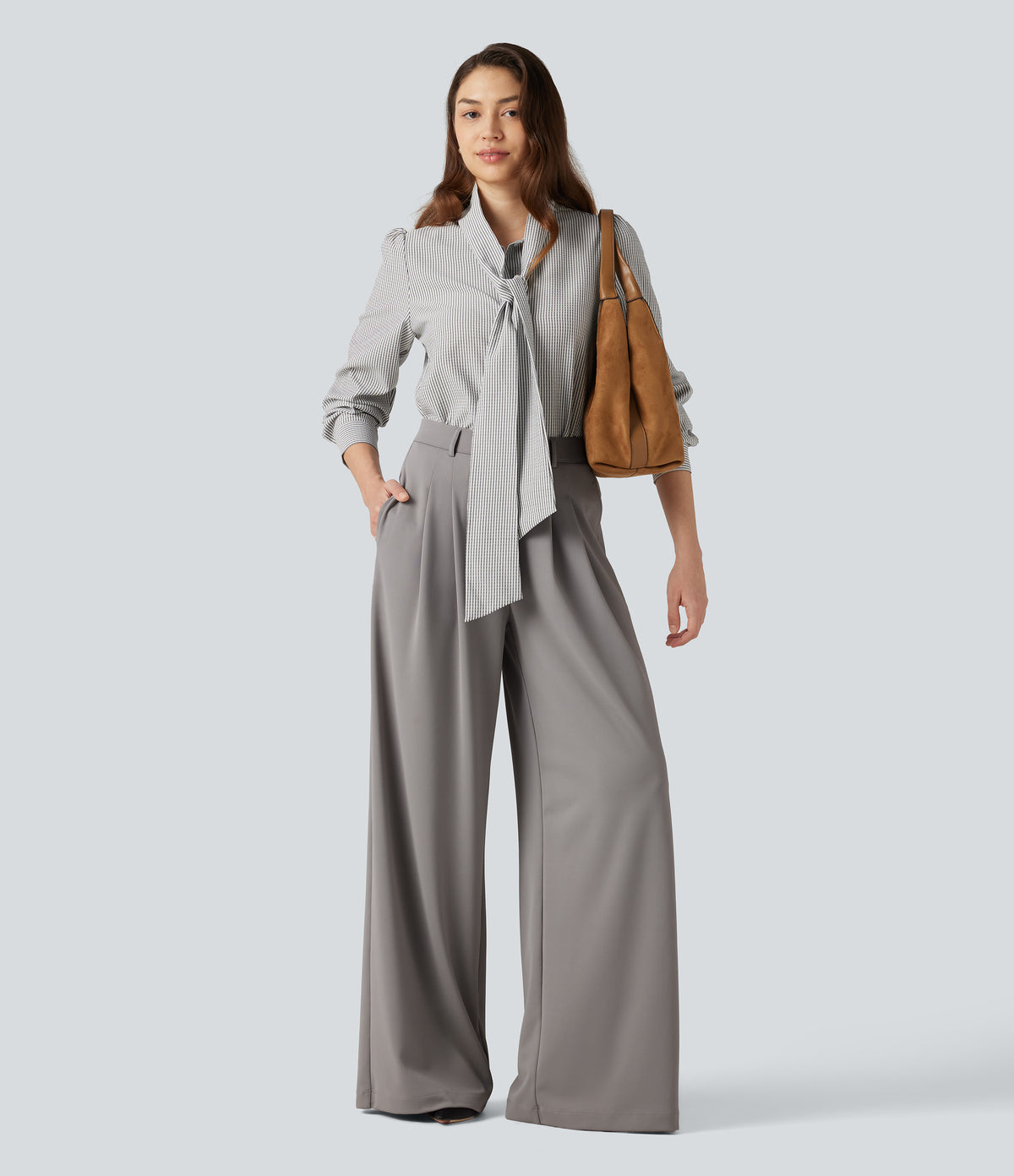 High Waisted Pleated Baggy Work Trousers with Pockets — Paloma — view 6