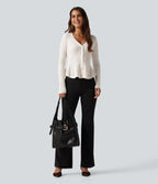 V Neck Long Sleeve Ruffle Hem Slim Work Cardigan — Sugar Swizzle — view 8