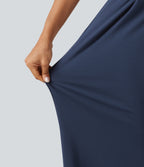 V Neck Short Sleeve Ruched Wide Leg Casual Jumpsuit with Pockets -Edition — Assad Dark Blue — view 8