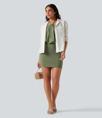 Halter Tie Back Ruched Mini Casual Dress — Light Green Floral Yarn — view 8