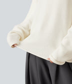 Round Neck Long Sleeve Rolled Hem Work Jumper — White Down — view 6