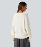 Round Neck Long Sleeve Rolled Hem Work Jumper — White Down — view 2