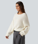 Round Neck Long Sleeve Rolled Hem Work Jumper — White Down — view 3