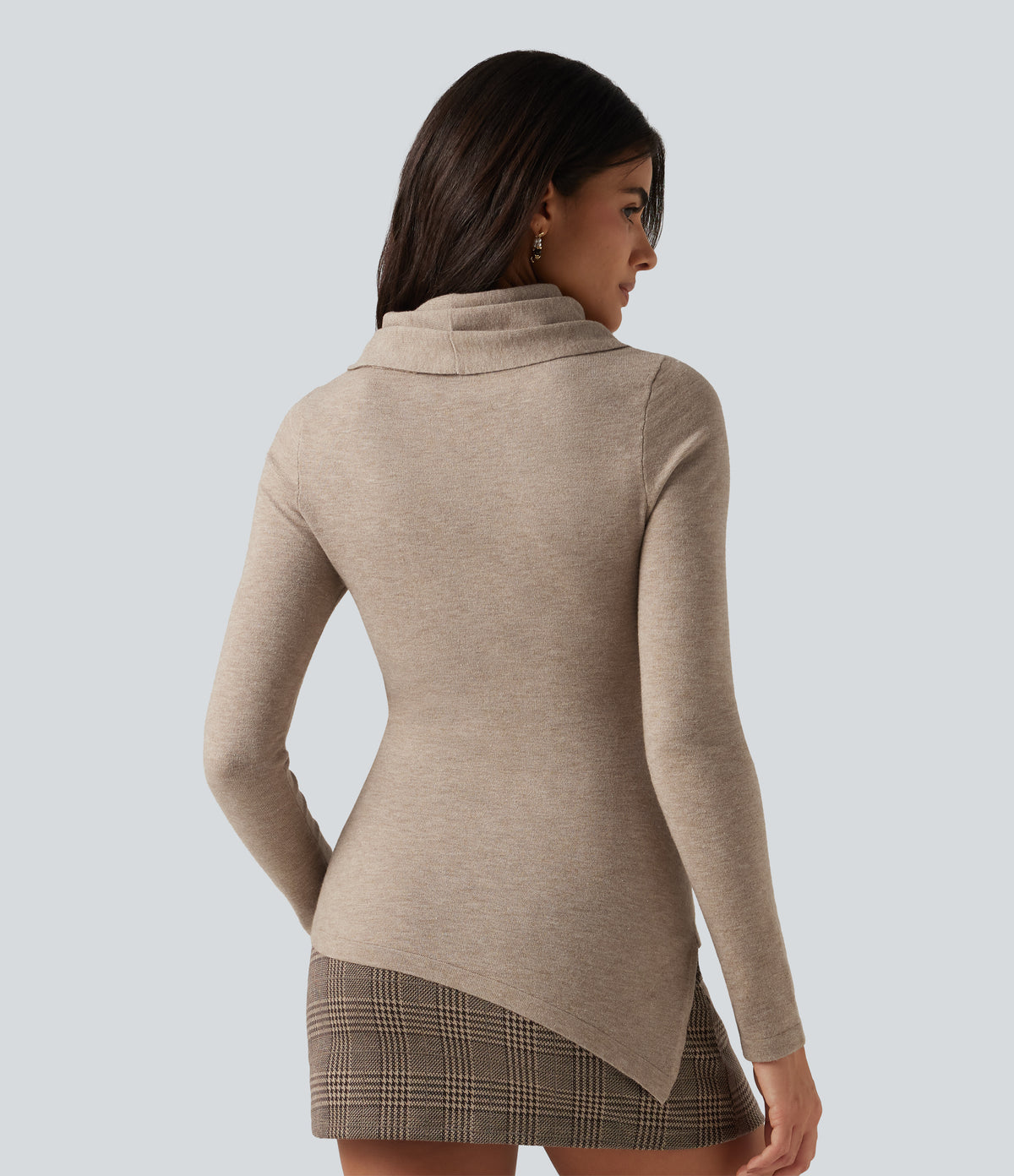 Cowl Neck Long Sleeve Uneven Hem Casual Jumper — Humus — view 2