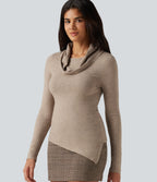 Cowl Neck Long Sleeve Uneven Hem Casual Jumper — Humus — view 4