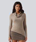 Cowl Neck Long Sleeve Uneven Hem Casual Jumper — Humus — view 1
