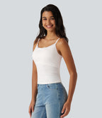 U Neck Built-in Bra Contrast Lace Casual Tank Top — White — view 3