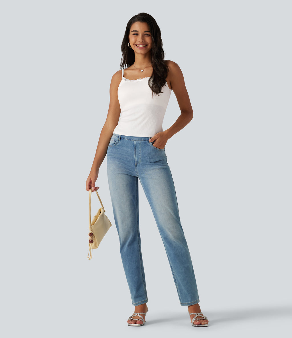 U Neck Built-in Bra Contrast Lace Casual Tank Top — White — view 7
