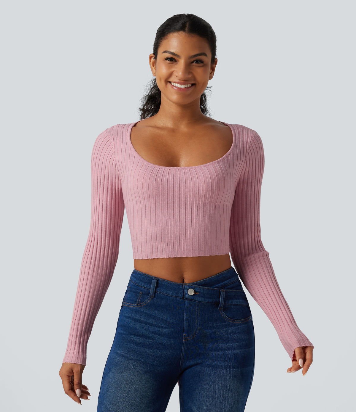 Round Neck Long Sleeve Cut Out Tie Back Casual Jumper — Zephyr — view 2